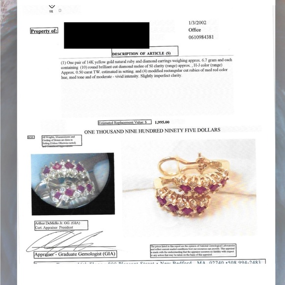 14K Yellow Gold Huggie Earrings Natural Ruby + Diammonds - See Attach Appraisal - Picture 2 of 2